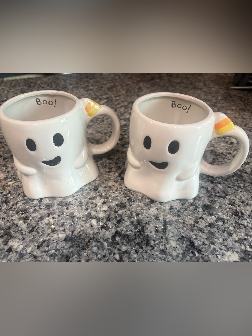 White Ghost Mugs with Candy Corn Accent